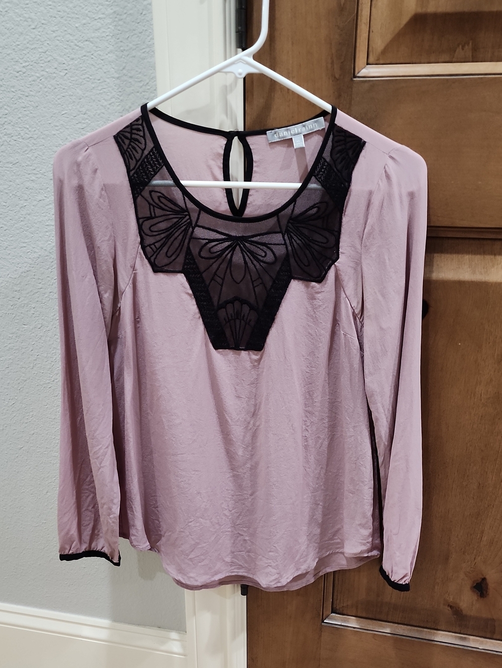 Daniel Rainn Dusty Rose Blouse with Black Lace Yoke